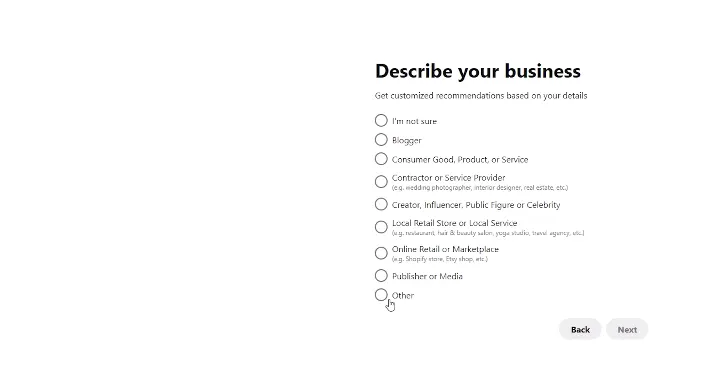 customizedescribe business in pinterest
